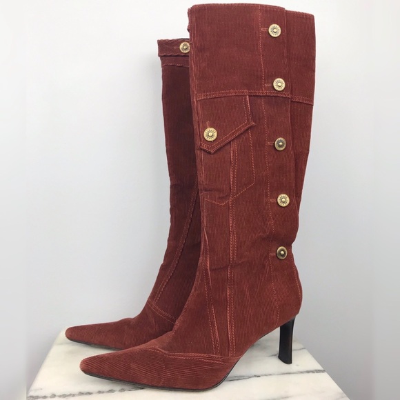 Casadei Shoes - CASADEI Corduroy Boots Heeled Pointed Toe Buttons